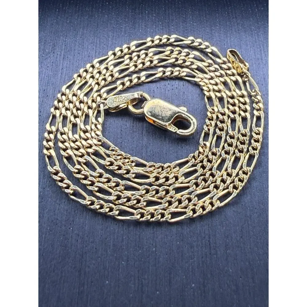 Gold Over Solid Italian 925 Sterling Silver Figaro Chain 16” Long 2mm Wide